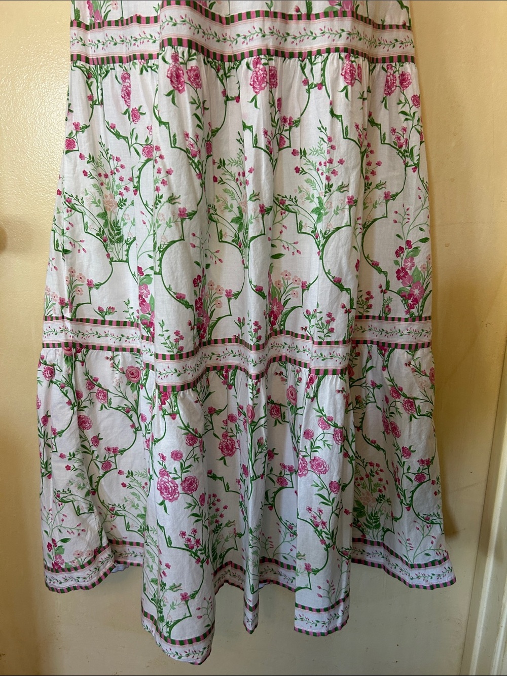 Japna White Floral Crop Top and Maxi Skirt Set with Pink and Green Print - Picture 5 of 12